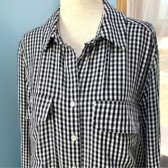 Cremieux Black and White Gingham Button Down Blouse - Picture 2 of 8